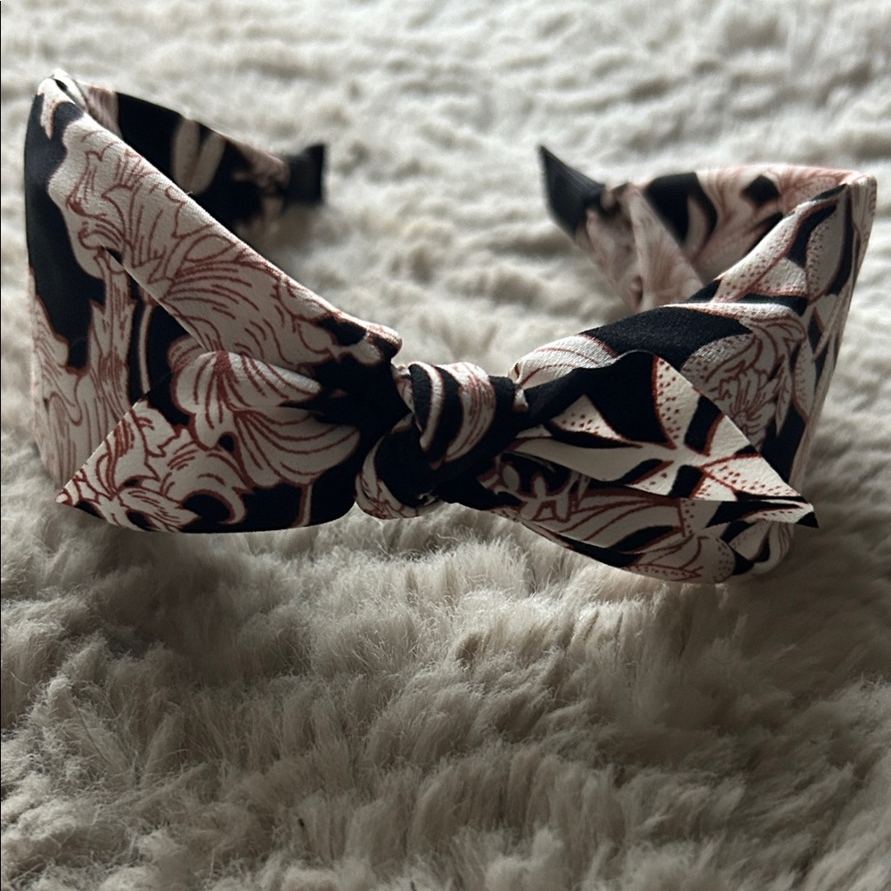 NEW Womens  Handmade Statement Floral Knot Headband Black Pink Cream 2 inch
